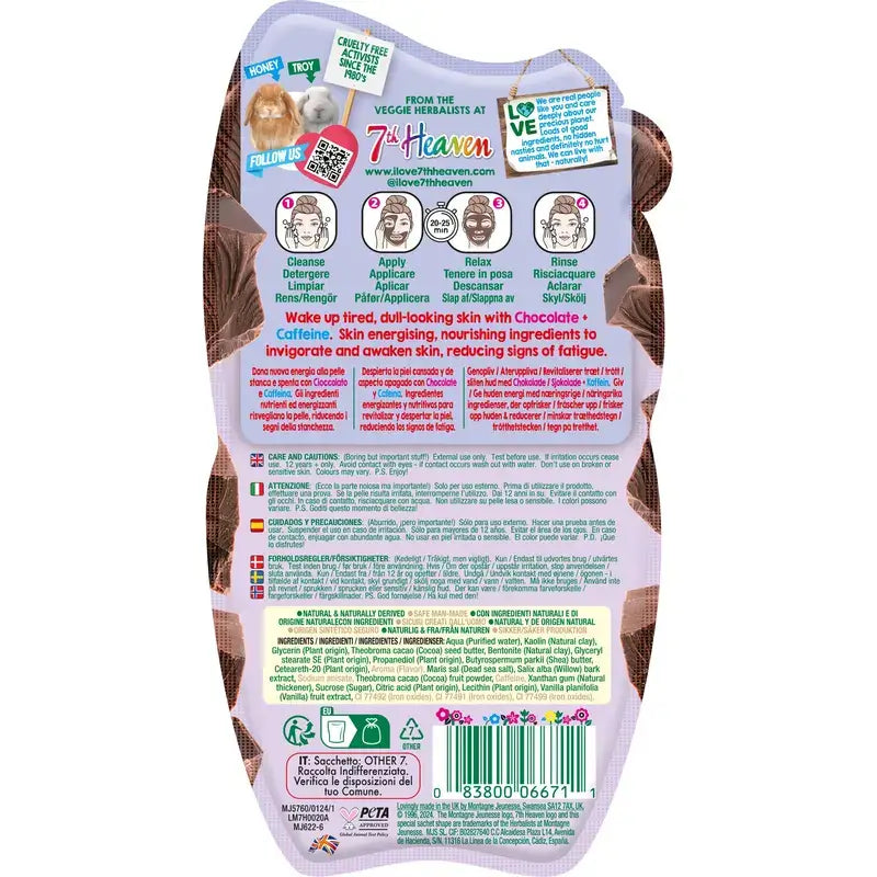 Masque à la boue au chocolat 7 Heaven avec caféine, nourrit et stimule, 15 grammes