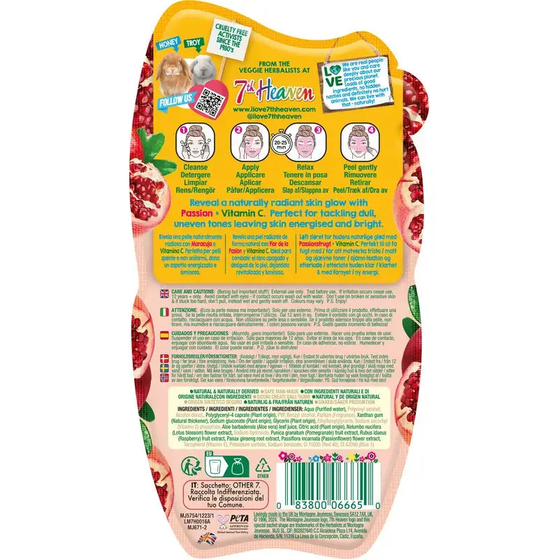 Masque peel-off Fleur de la passion 7 Heaven, 10 ml, pour un teint plus éclatant