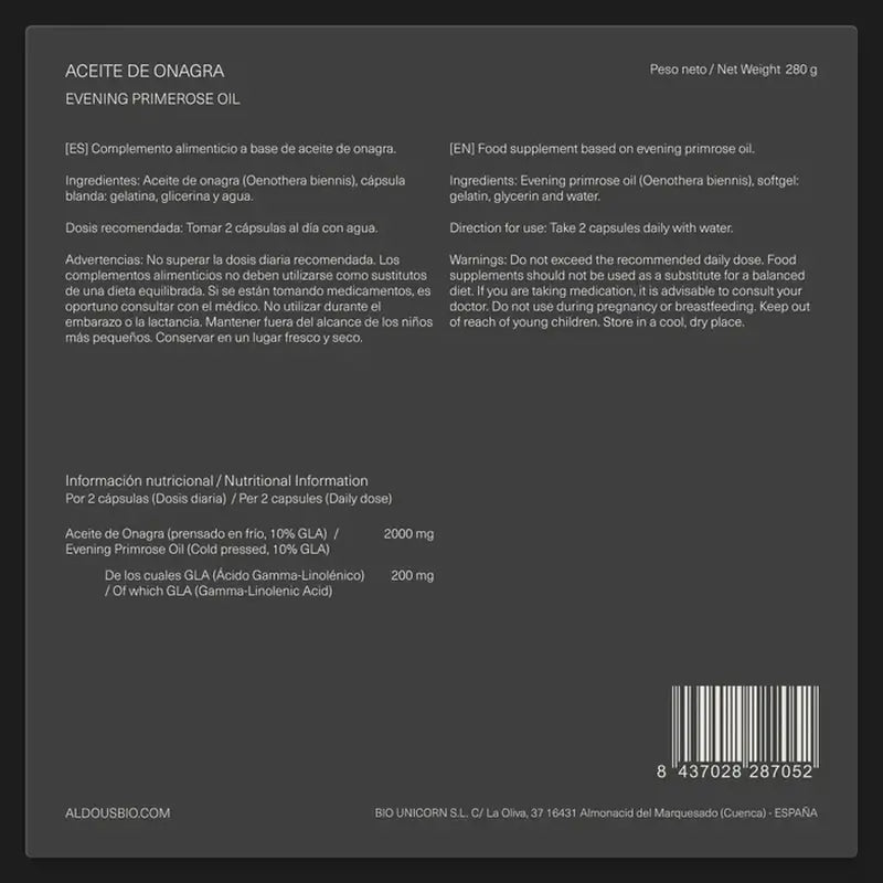 Aldous Bio Huile d'Onagre, 200 gélules