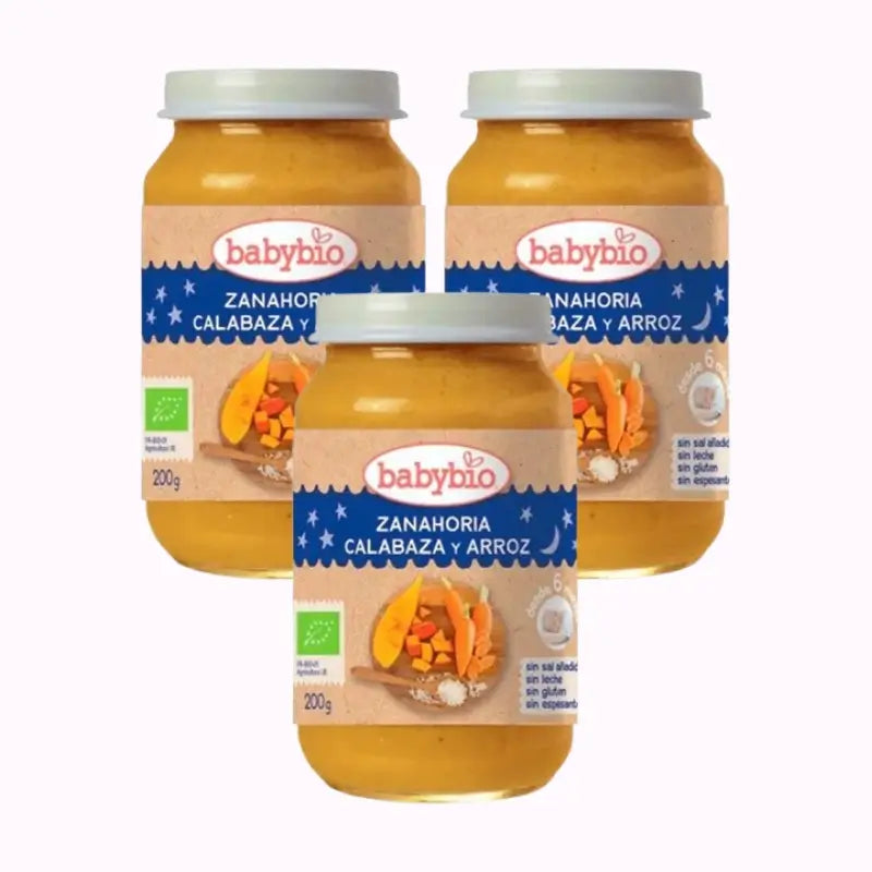 Babybio Goodnight Carrot-Squash-Rice, paquet de 3 x 200 grammes