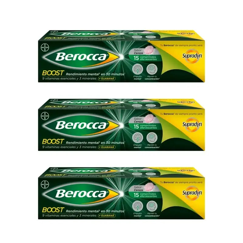 Berocca Boost Magnésium, Vitamines et Minéraux avec Guarana 3x15 Comprimés Effervescents