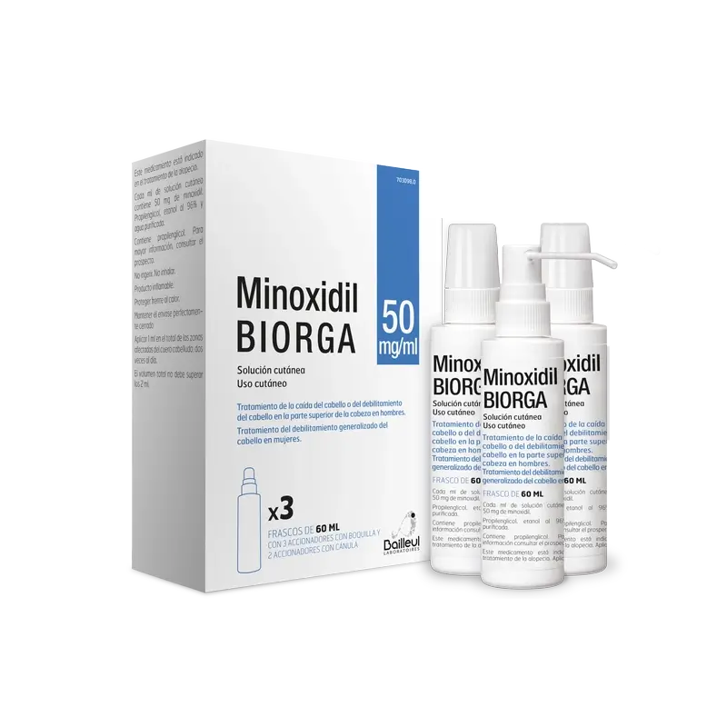Biorga 50 Mg/ ml Minoxidil Solution Cutanée 3 Flacons de 60 ml