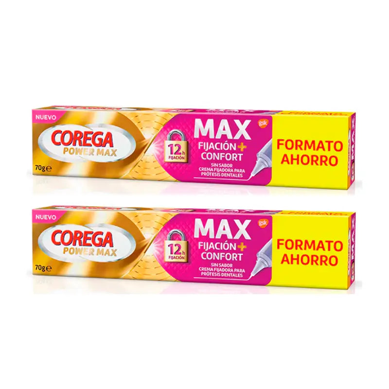 Corega Duplo Max Fixing + Comfort Fixing Cream pour prothèses dentaires, 2 x 70 gr