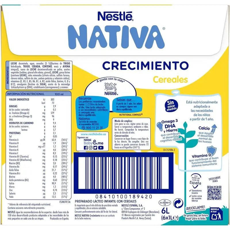 Nestlé Nativa Croissance 3 Céréales, 1L