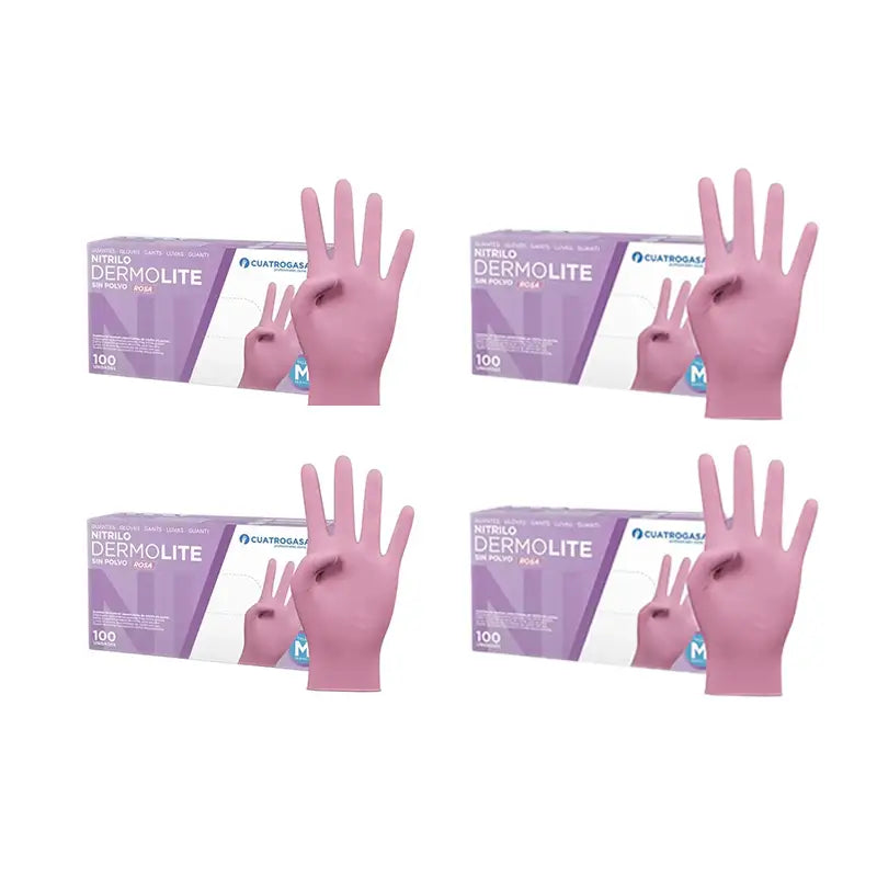 Cuatrogasa Dermolite Gants nitrile sans poudre Rose Taille M, 4X100 unités