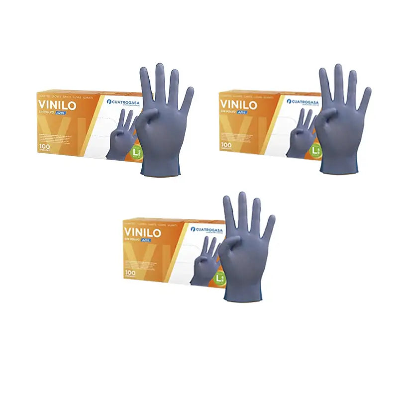 Cuatrogasa Gants en vinyle sans poudre Bleu Taille L, 3X100 unités