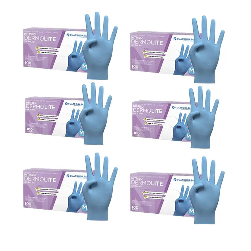 Cuatrogasa Gants en vinyle sans poudre Bleu Taille M, 6X100 unités