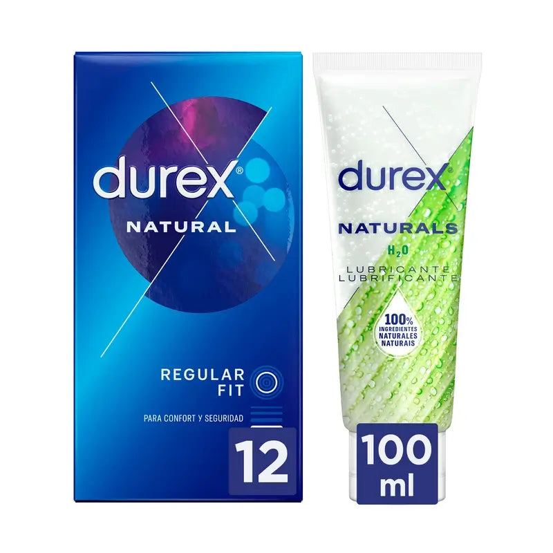 Durex Pack 12 Préservatifs Naturels + Lubrifiant Naturel 100 ml