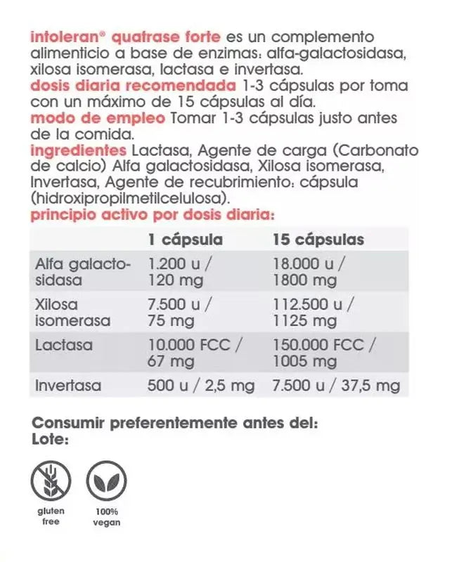 Intoleran Complément alimentaire Quatrase 10.000, 36 gélules