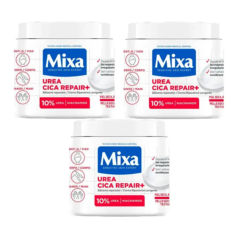 Mixa Triple Urea Cica Repair+ Baume Réparateur pour Peaux Sèches, Rugueuses et Irrégulières 3 x 400Ml