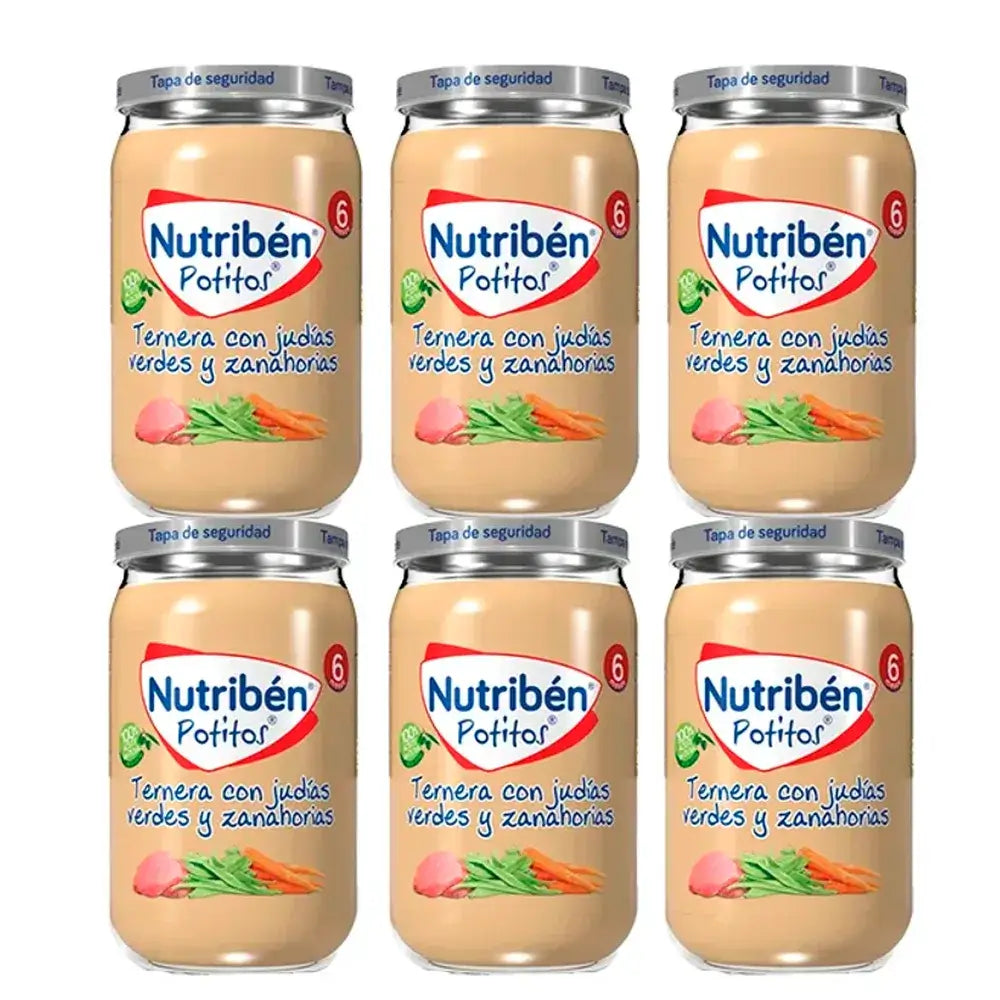 Nutriben Potito Boeuf avec haricots verts et carottes, 6 x 235 grammes