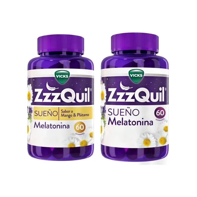 ZzzQuil Melatonin Original + Mango Flavour, Pack 2x60 Gummies