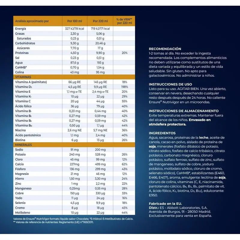 Ensure Nutrivigor Milkshake au chocolat, paquet de 12x220 ml