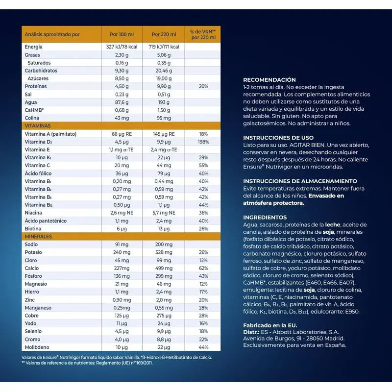 Ensure Nutrivigor Milkshake à la vanille, paquet de 12x220 ml