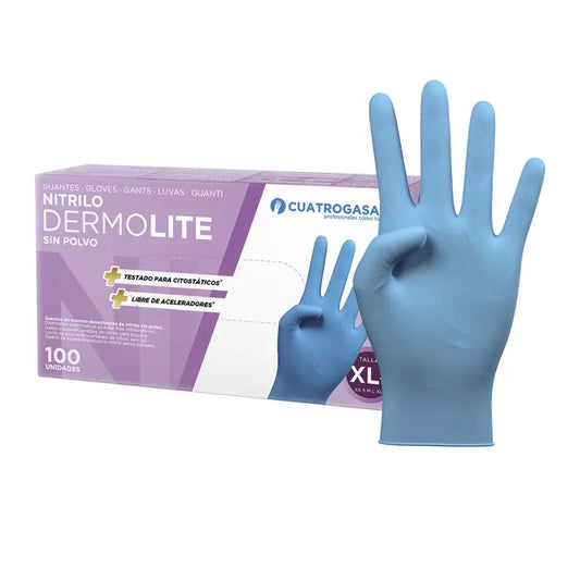Cuatrogasa Dermolite Gants nitrile sans poudre Bleu Taille Xl, 100 unités