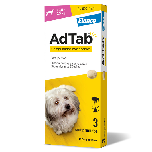 AdTab 112Mg Chewable Tablets Dogs 2,5-5,5Kg, 3Cpd