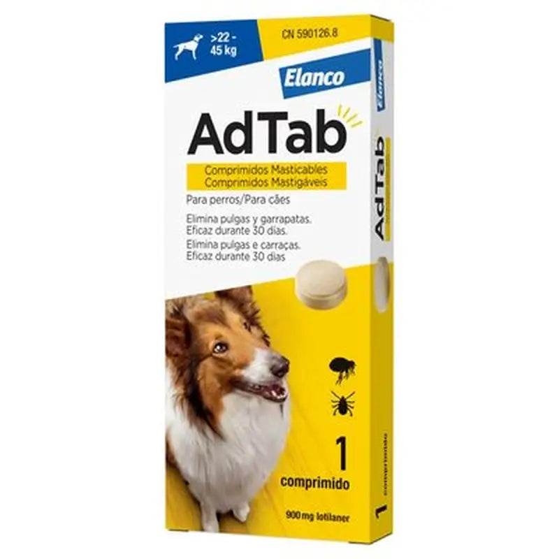 AdTab 900Mg Comprimés à croquer Chiens 22-45Kg, 1Cpd