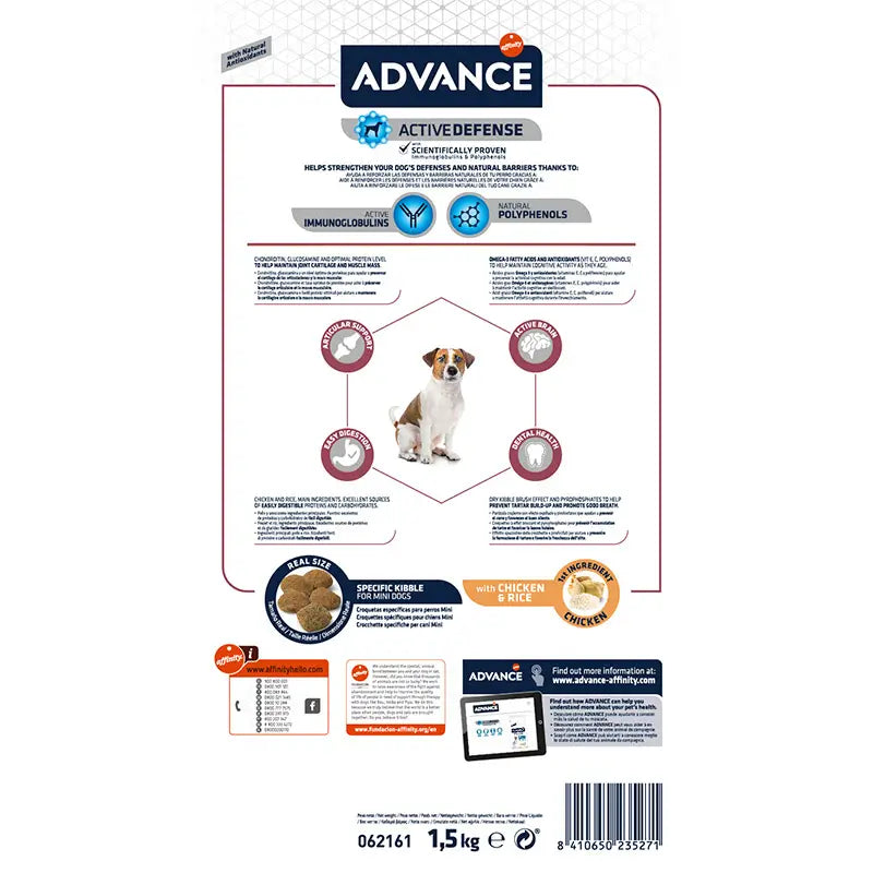 Advance Canine Senior Mini Chicken Rice 1,5Kg, nourriture pour chiens