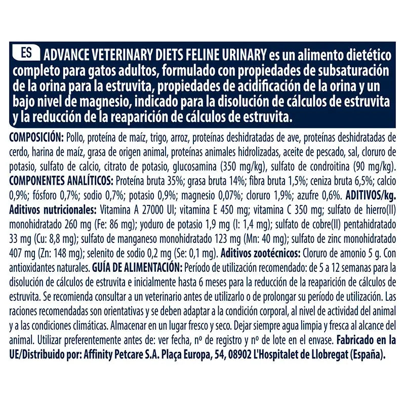 Advance Vet Feline Adult Urinary 8Kg, nourriture pour chat