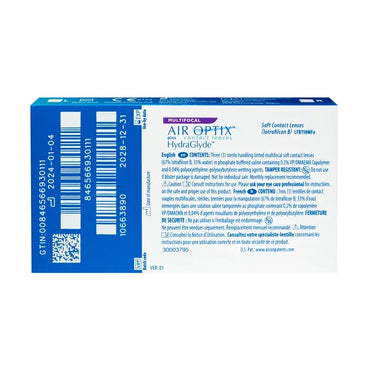 Lentilles multifocales mensuelles Air Optix Plus HydraGlyde, 3 unités