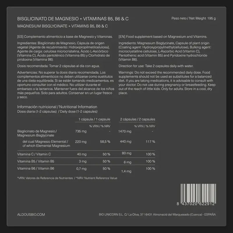 Aldous Bio Bisglycinate , 200 gélules