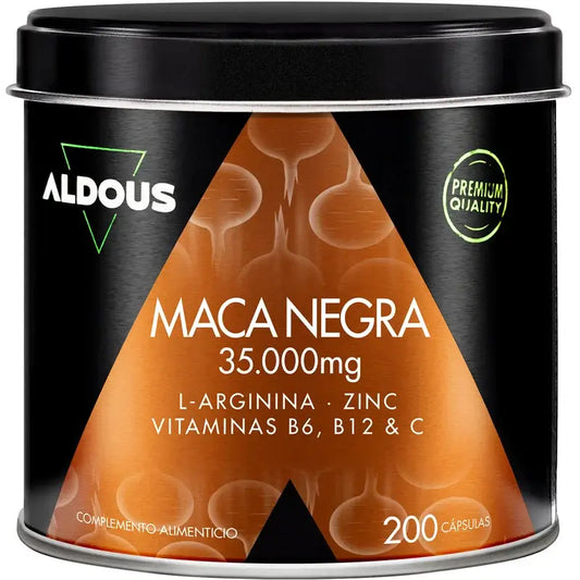 Aldous Bio Complexe Maca noire du Pérou Arginine, Zinc, Vitamine C, B12 & B6 , 200 gélules
