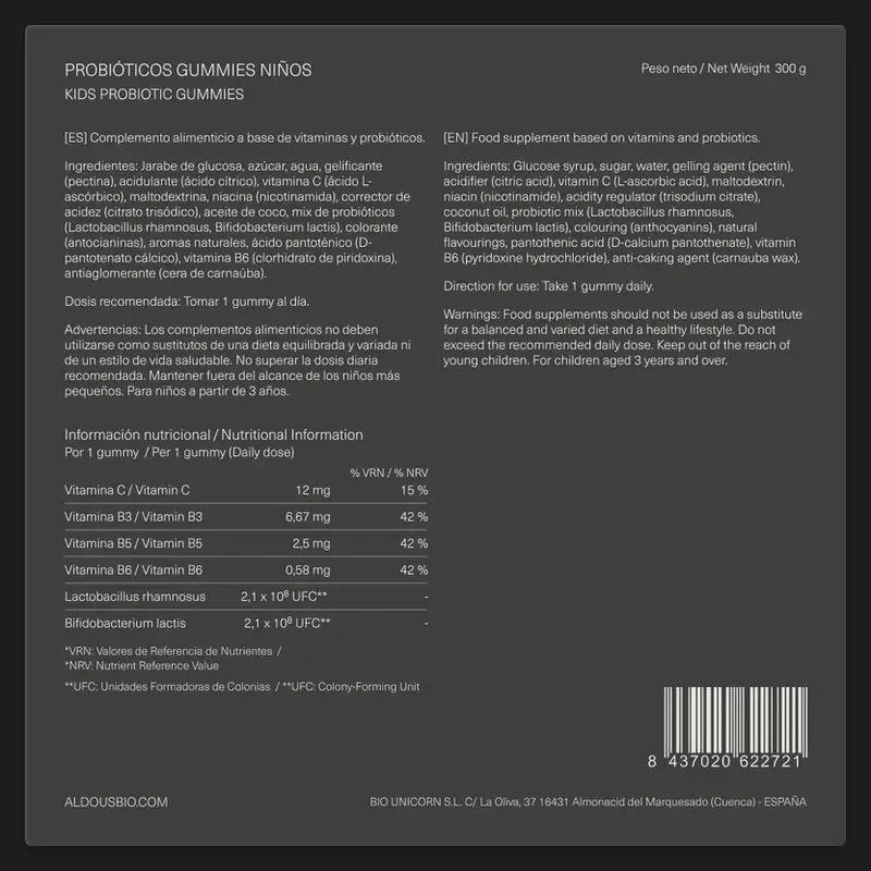 Aldous Bio Probiotiques Avec Vitamines Pour Enfants En Gummies , 120 gummies