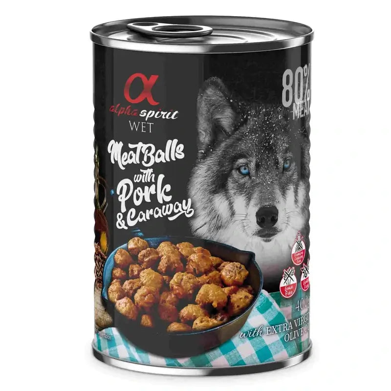 Alpha Spirit Canine Meatballs Pork Caraway Box 6X400Gr