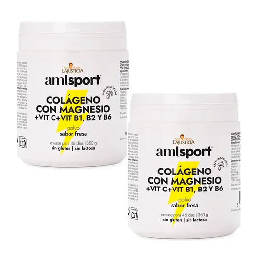 Amlsport Collagène Avec Magnésium + Vitamine C + Vitamine B1 B2 B6 Arôme Fraise, 2X350 Gr