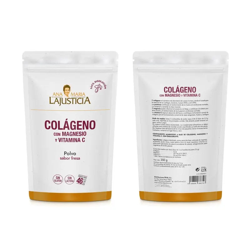 Ana Maria Lajusticia Collagen With Magnesium + Vit.C Strawberry Flavour Powder Doypack, 350 grammes