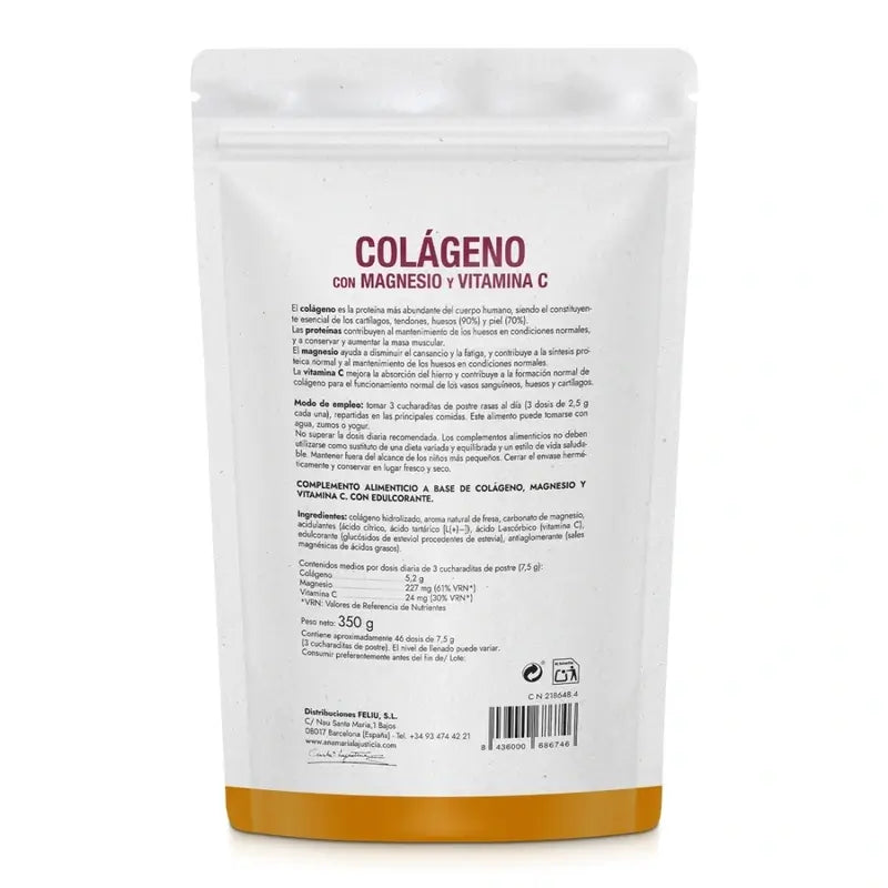 Ana Maria Lajusticia Collagen With Magnesium + Vit.C Strawberry Flavour Powder Doypack, 350 grammes