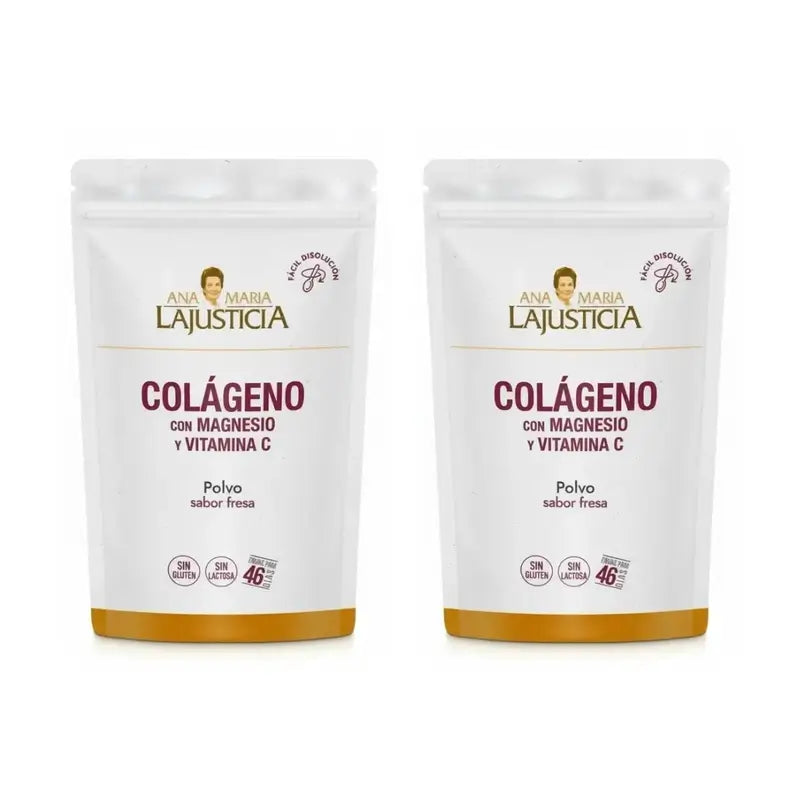Ana Maria Lajusticia Collagen With Magnesium + Vit.C Strawberry Flavour Powder Doypack, 2x350 grammes