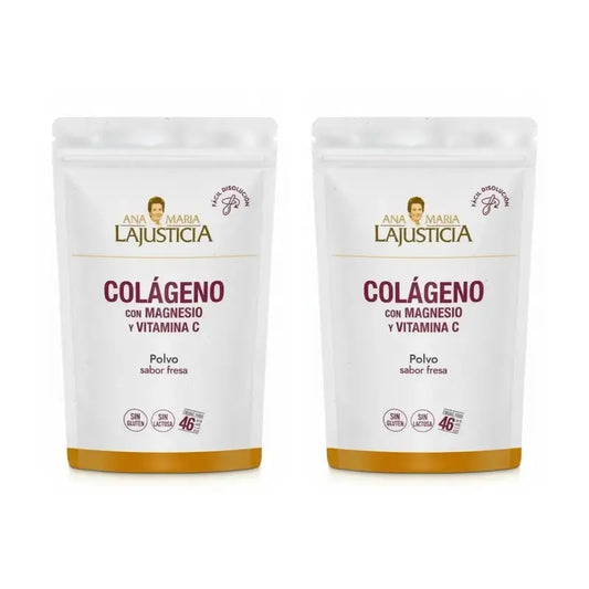 Ana Maria Lajusticia Collagen With Magnesium + Vit.C Strawberry Flavour Powder Doypack, 2x350 grammes