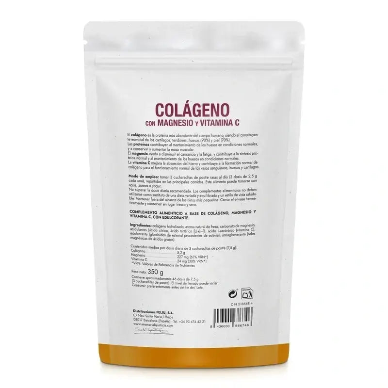 Ana Maria Lajusticia Collagen With Magnesium + Vit.C Strawberry Flavour Powder Doypack, 2x350 grammes