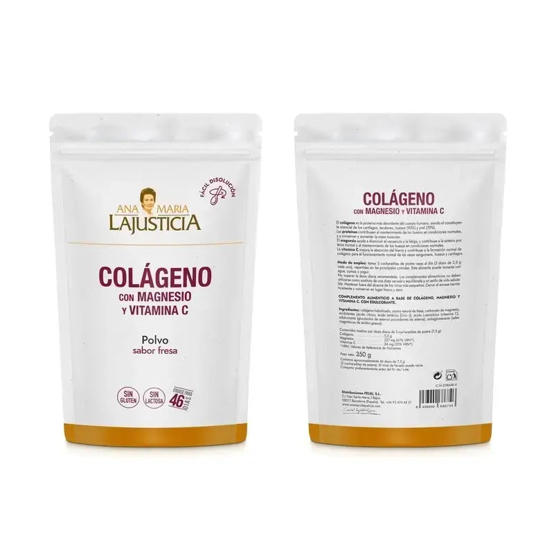 Ana Maria Lajusticia Collagen With Magnesium + Vit.C Strawberry Flavour Powder Doypack, 2x350 grammes