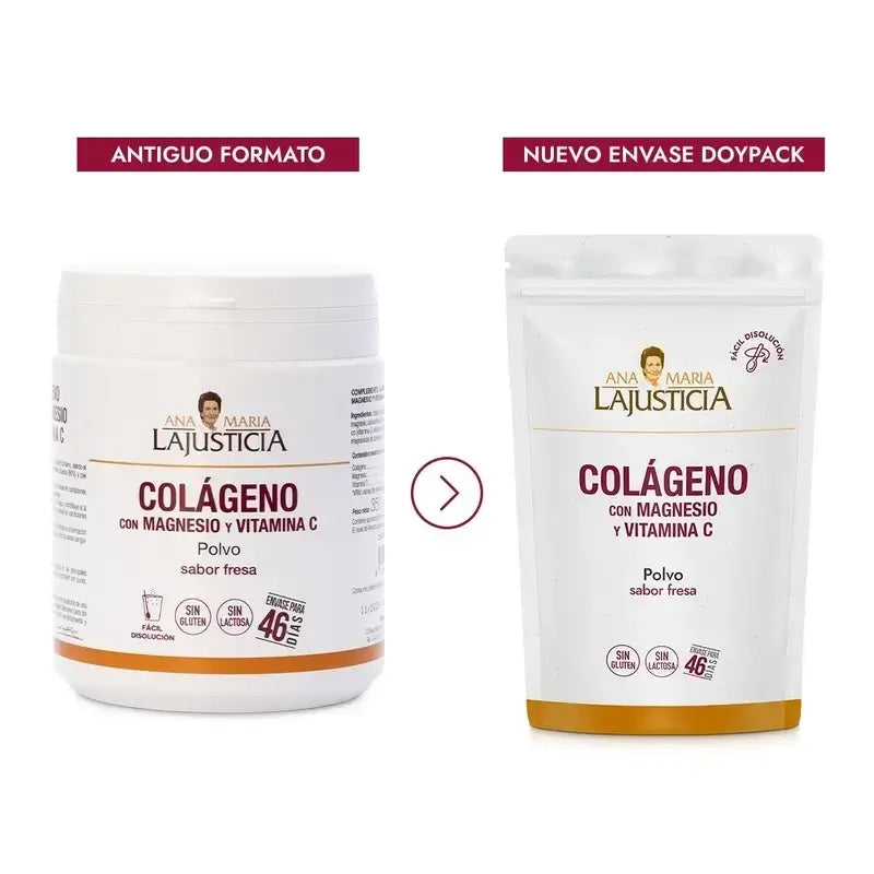 Ana Maria Lajusticia Collagen With Magnesium + Vit.C Strawberry Flavour Powder Doypack, 2x350 grammes