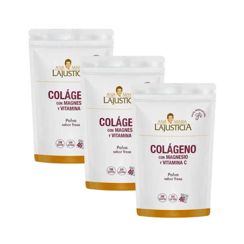 Ana Maria Lajusticia Collagen With Magnesium + Vit.C Strawberry Flavour Doypack , 3x350 grams