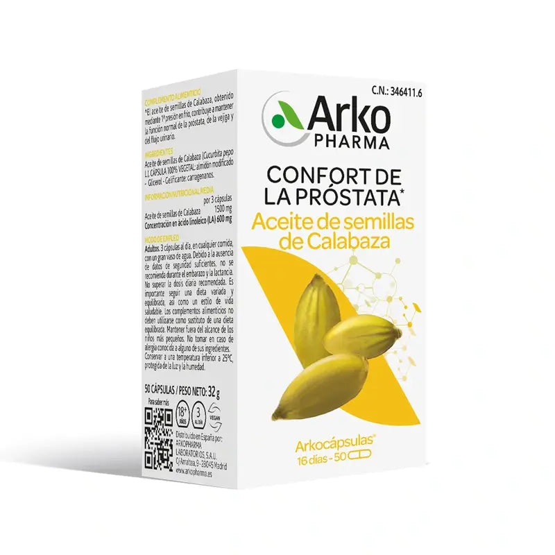 Arkopharma Arkocápsulas Huile de Pépins de Courge Bio, 50 gélules