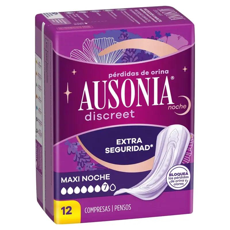 Ausonia Discreet Maxi Nighttime Urine Loss Pads, 12 unités
