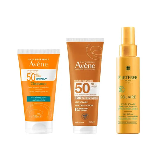 Avène Cleanance Spf 50+ 50 Ml + Lait Invisible Spf 50 250 Ml + Fluide solaire protecteur Kpf 50⁺ 100 Ml