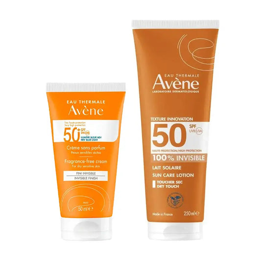 Avène Crème non parfumée Spf 50+ 50 Ml + Lait Invisible Spf 50 250 Ml