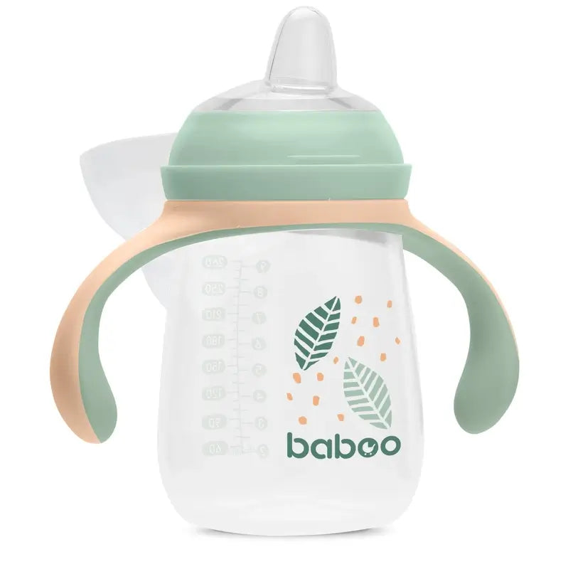 Tasse d'apprentissage Baboo Peachy Keen en silicone avec embout buccal 6+ mois, 260 ml