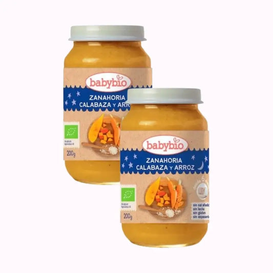 Babybio Goodnight Carrot-Squash-Rice, paquet de 2 x 200 grammes