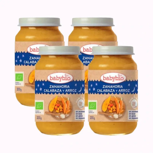 Babybio Goodnight Carrot-Squash-Rice, paquet de 4 x 200 grammes