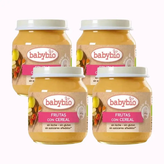 Babybio Fruits avec céréales, paquet de 4 x 130 grammes