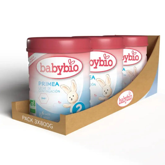 Babybio Primea 2 lait de vache de continuation 6-12 mois, paquet de 3 x 800 grammes