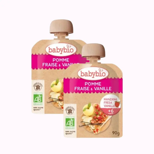 Babybio Pouch Pomme Fraise Vanille, Pack 2 x 90 grammes