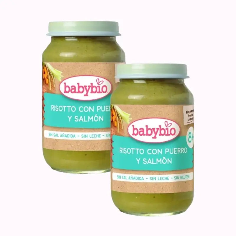 Babybio Risotto aux poireaux et au saumon, paquet de 2 x 200 grammes