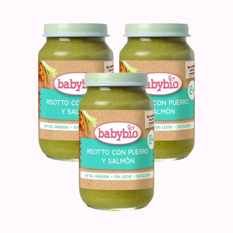Babybio Risotto aux poireaux et au saumon, paquet de 3 x 200 g