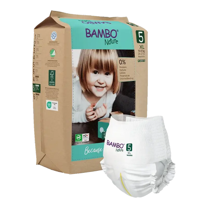 Couches Bambo Nature Pants Taille 5 (12-18Kg), 19 pièces